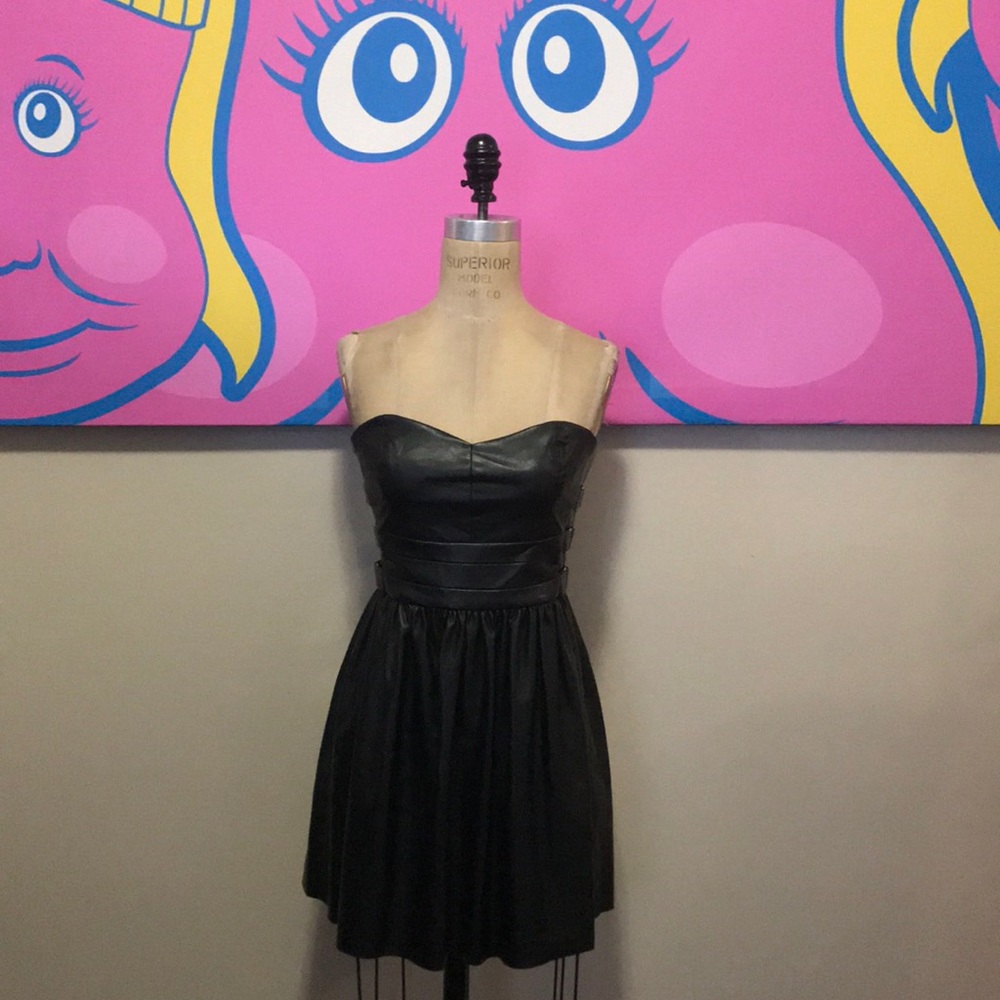 Zara Strapless Faux Vegan Leather Dress